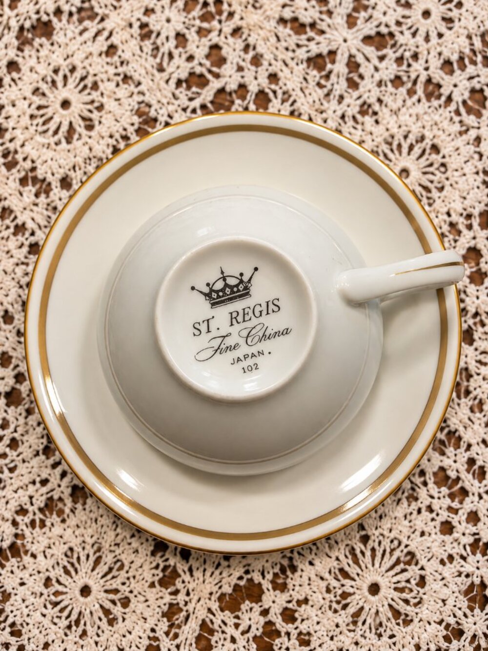 Vintage St. Regis Fine China Japan Cup & Saucer Set White Gold Trim – 6 Cups